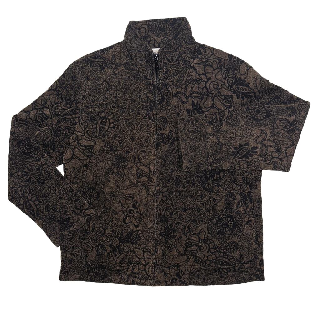 Chico's Travelers Quilted Floral Mock Neck Full Zip Jacket Medium